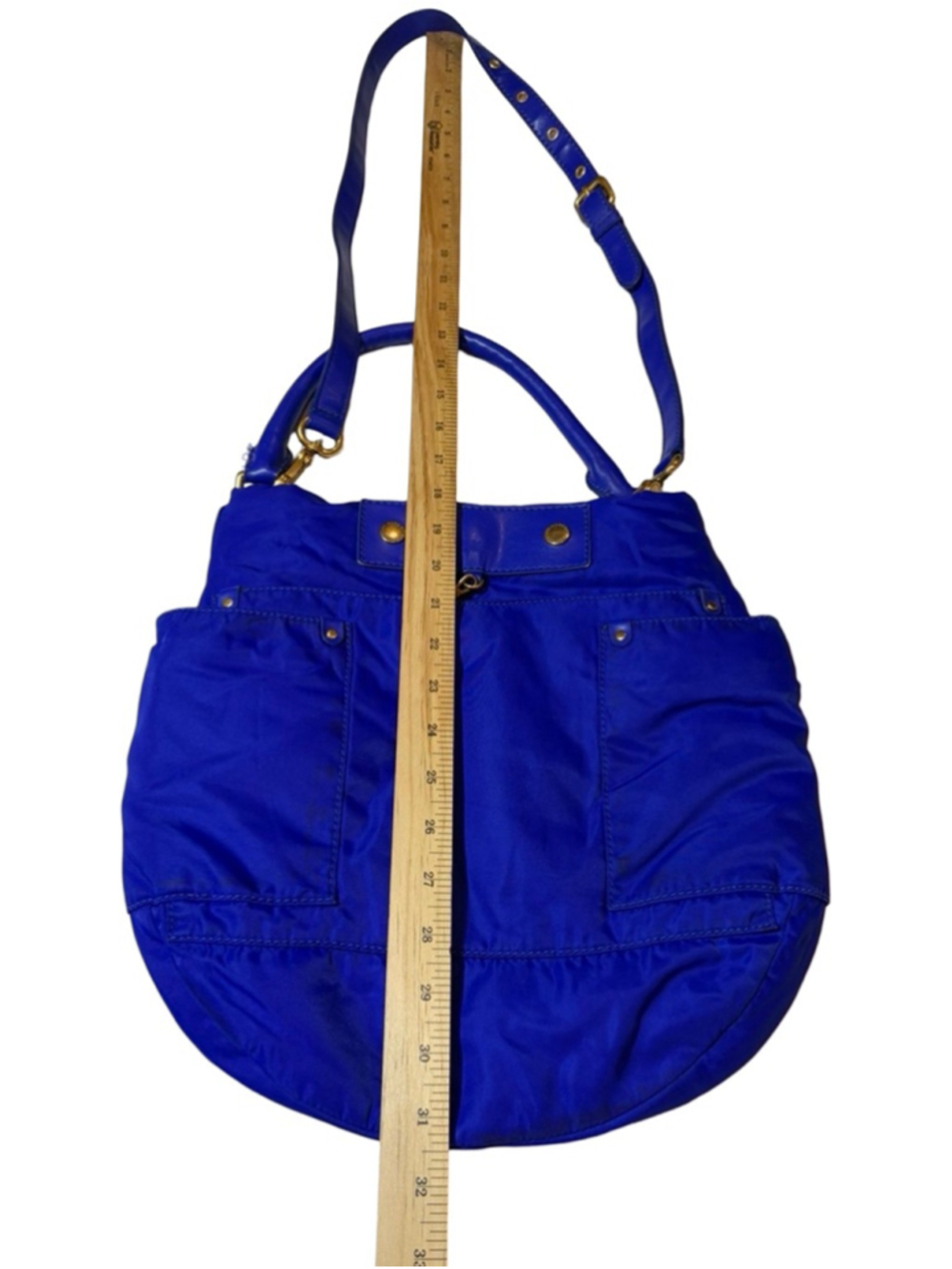 Marc Jacobs Blue Nylon Shoulder Bag Tote Gold Hardware ID Tag flaw - Picture 2 of 13